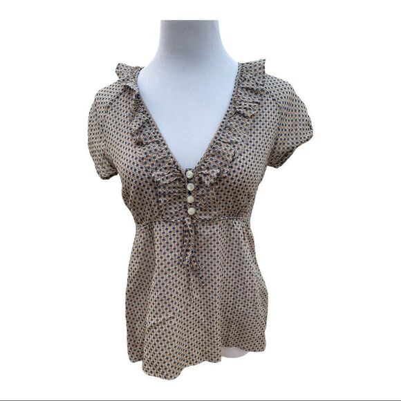 J Crew Pineapple Ruffle V-Neck Blouse Size 2 Preppy Casual Workwear EUC - Picture 1 of 9